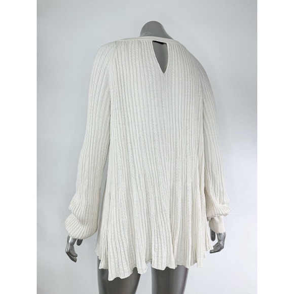 Elie Tahari Cloud White Sweater Cable Knit Silk Pullover cottage farmhouse M - Picture 2 of 15